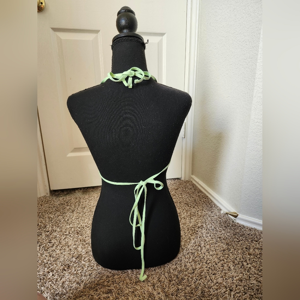 437 Mint Green Halter Triangle String Bikini Top L - image 5